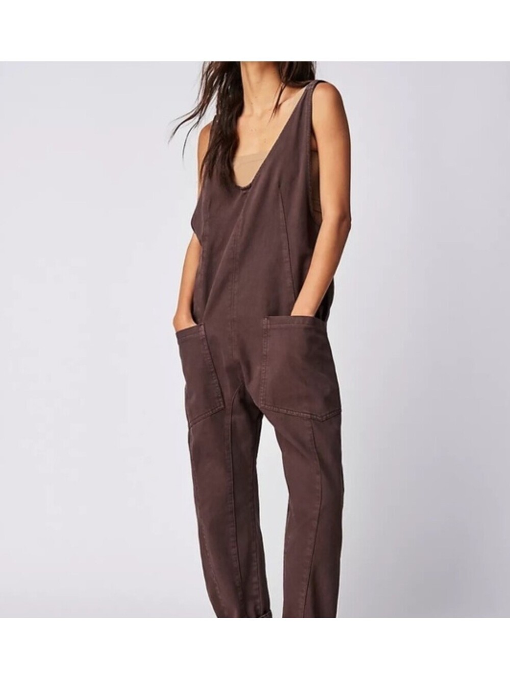 Free People We The Free High Roller Jumpsuit Size XS Choc Brown Slouchy Overalls